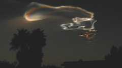 Rainbow trail left by the 10/2/99 M-II launch (photo by Barry Costa)
